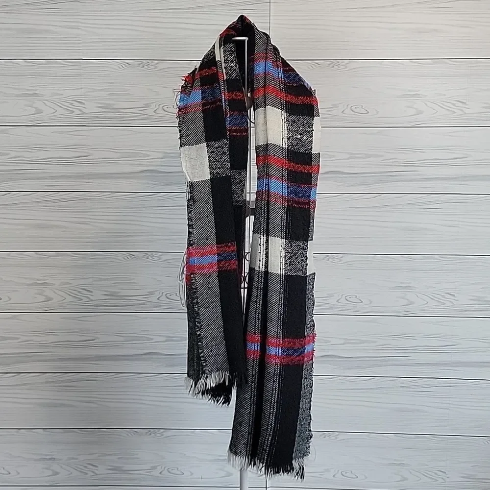 Blanket Wrap Scarf Unbranded - Black, White, Red, and Blue   80